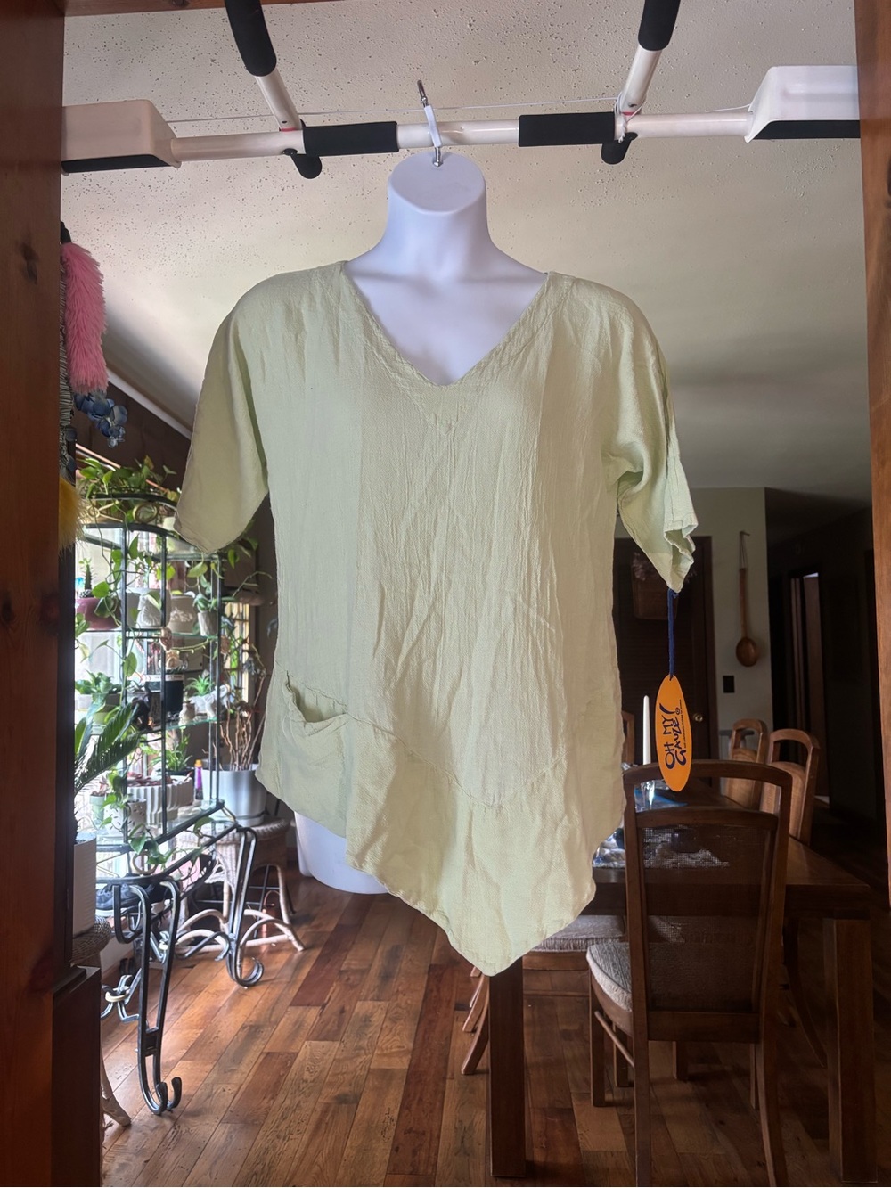 NWT Oh My Gauze! Light Green V-Neck Asymmetrical Women's Top MSRP $62
